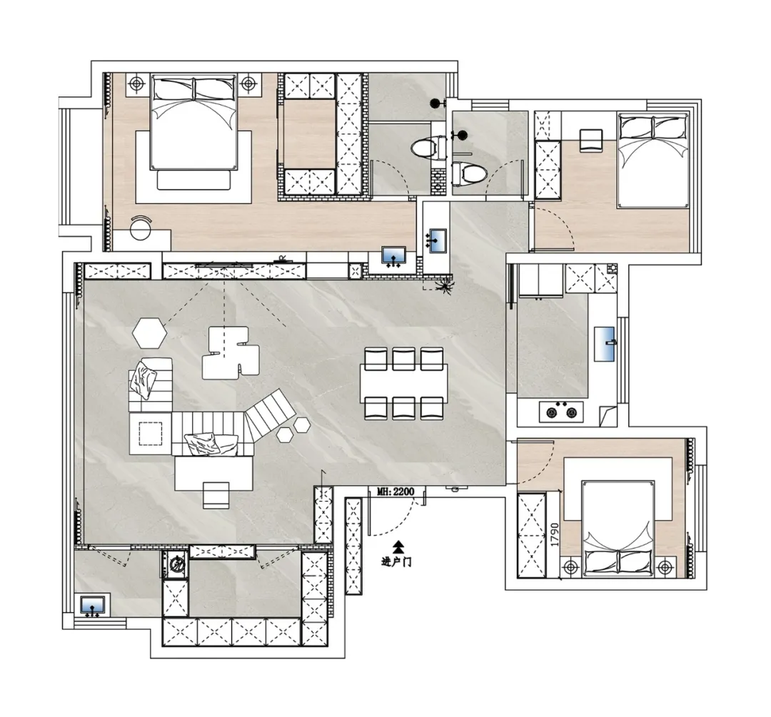三室两厅的装修典范,136㎡客厅封一半,书房洗衣房杂物间都有了