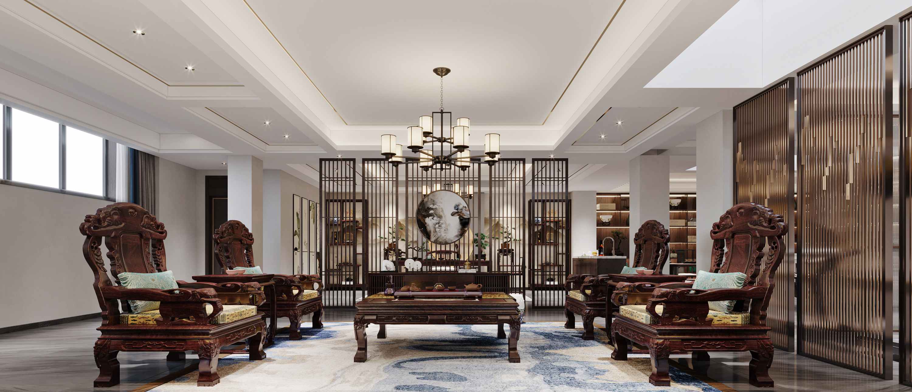 别墅装修:600㎡新中式别墅装修设计,倾城恬静演绎东方大宅