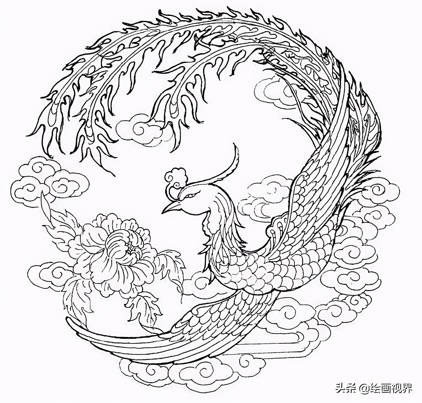 干货！难得一见的凤凰纹样线稿，喜欢画纹样的快收藏起来临摹