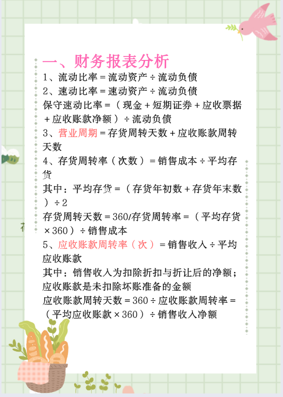 21年中级财务管理110个分析公式汇总（报表、预测...）共11页速背