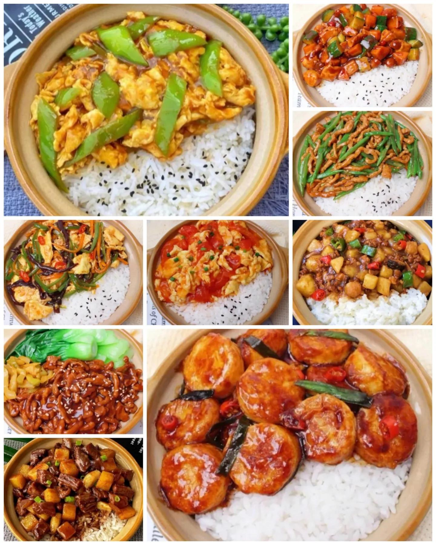 西红柿鸡蛋盖饭，肉末茄子盖饭，宫保鸡丁盖饭…… （心情愉悦地数着） 这十个盖饭一定都很好吃！