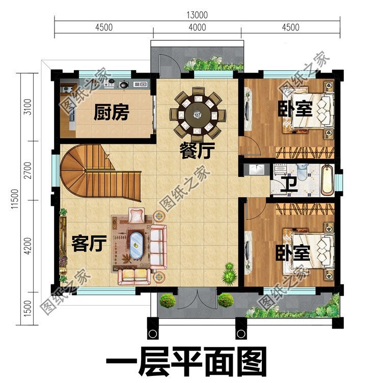二层半别墅设计图，安静、舒适、宽敞，满足居住需求