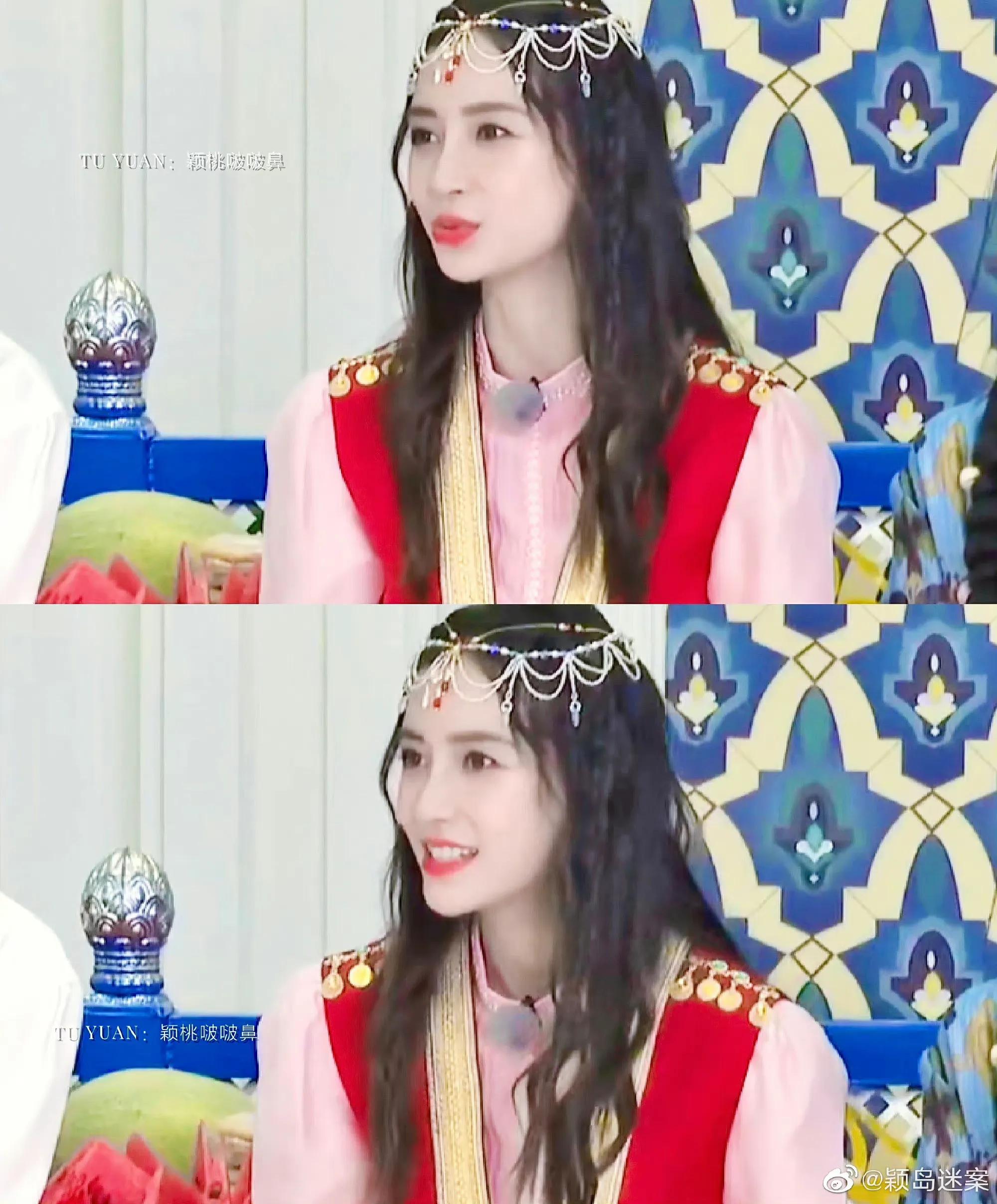 综艺《奔跑吧》直播截图中的baby小姐姐和新疆路透哦