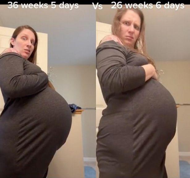 11磅是多少斤(国外女子怀孕37周肚大如箩好像怀了8胞胎，网友：看起来太重了)