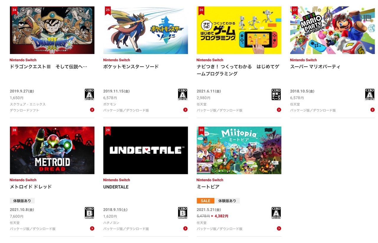日服任天堂 Switch 2021 年度下载游戏排名公布