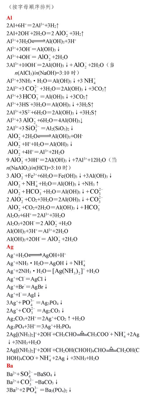 高中化学：超全化学方程式汇总，赶紧保存