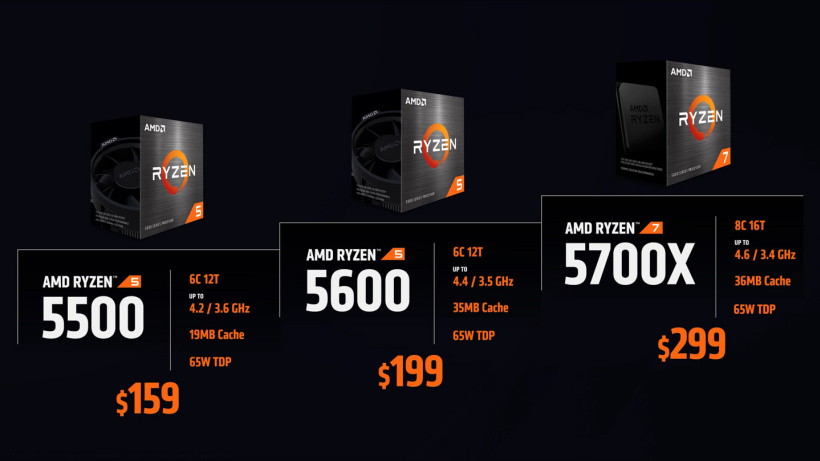 AMD 新款 65W 锐龙处理器今晚 9 点上架，最高可选 8 核 R7 5700X