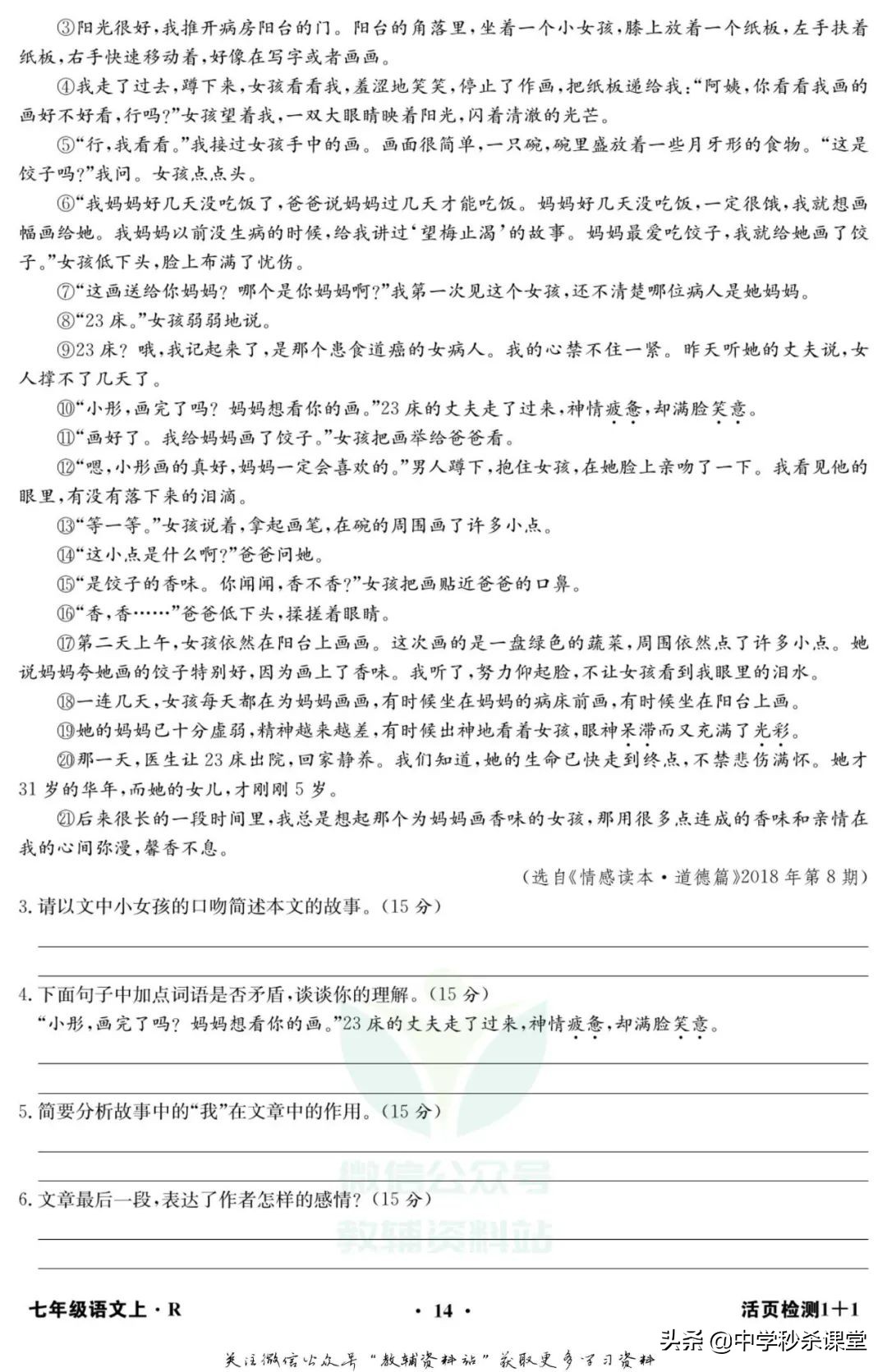 《阳光训练·活页1+1》初中各年级全册语数英物化电子版可下载打印