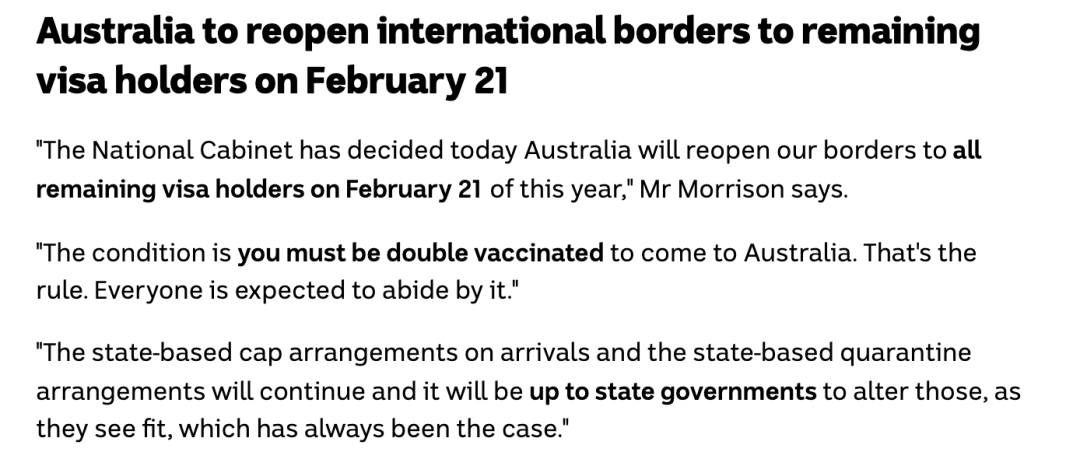重磅！澳洲将于2月21日全面开放国境！面向所有签证持有者