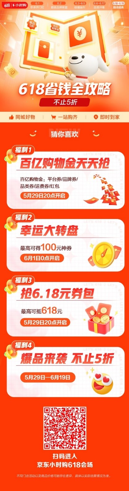 京东小时购、京东到家618同城好物节开启，福利不止5折