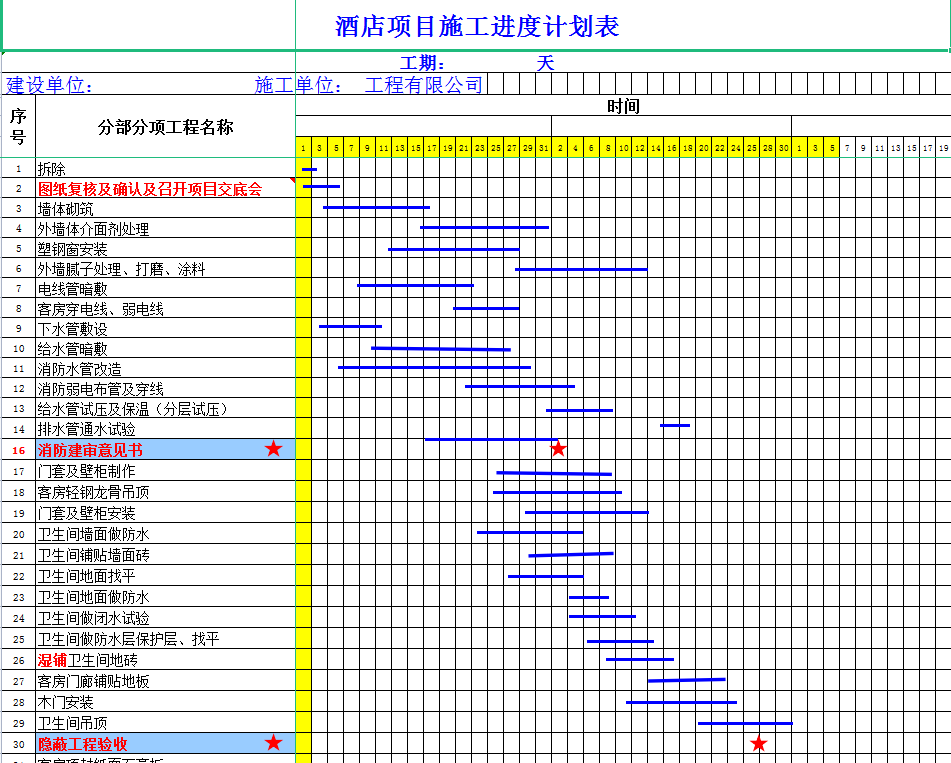 施工进度计划横道图模板，输入时间自动生成！告别手绘横道图方便