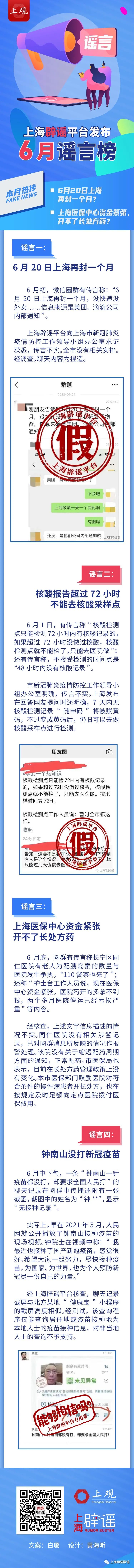 上海辟谣平台发布6月谣言榜