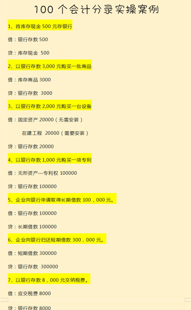 会计分录例题（新手会计上岗必备）