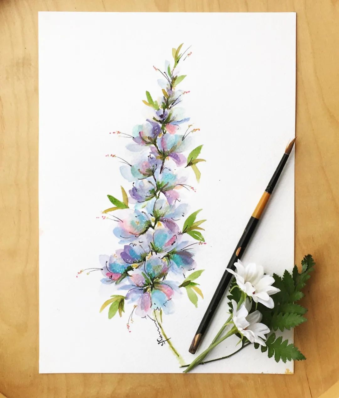 她仅用一支笔,就能轻松驾驭唯美绚丽的水彩花卉!超简单的方法