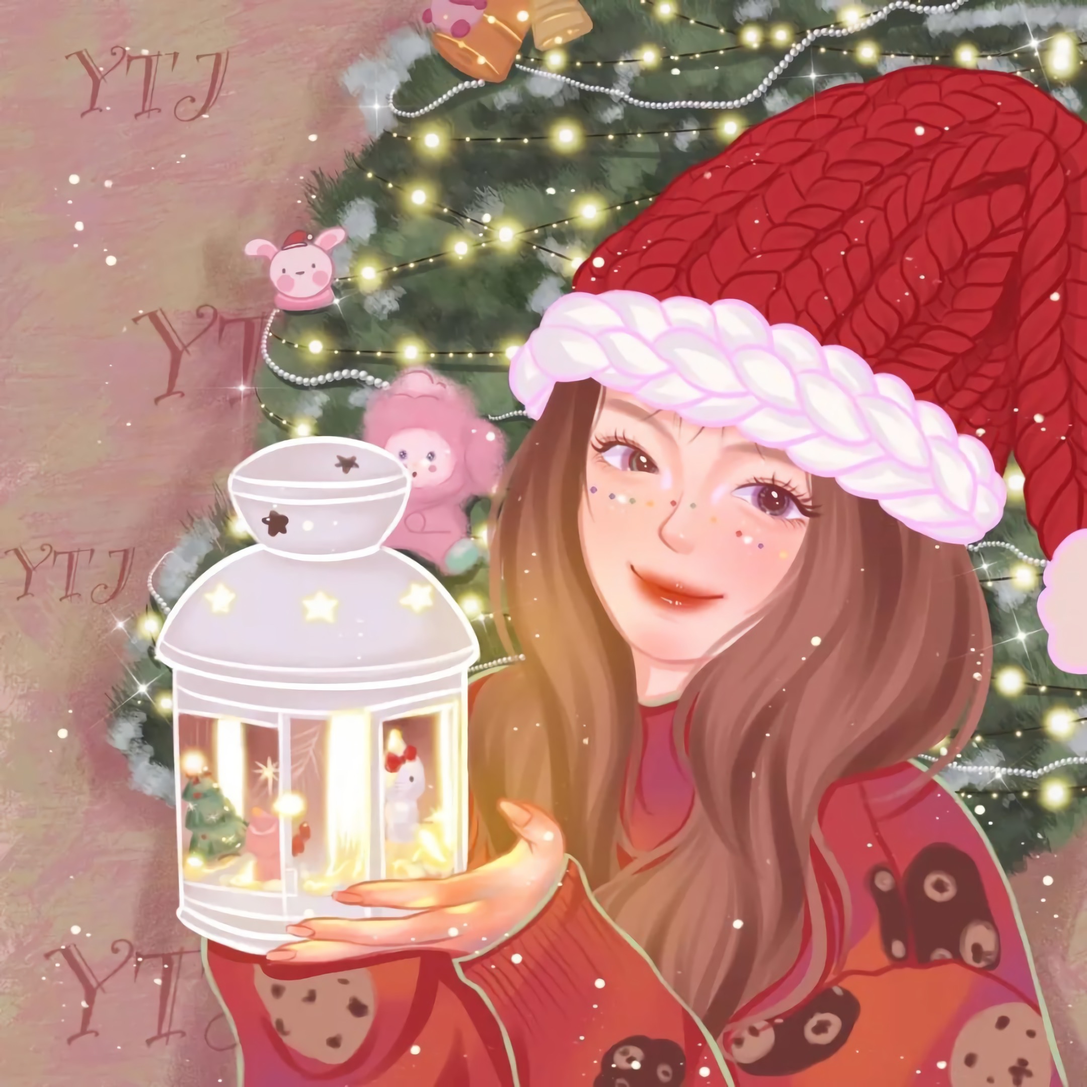 超可爱的手绘女生头像,红红火火的卡通头像