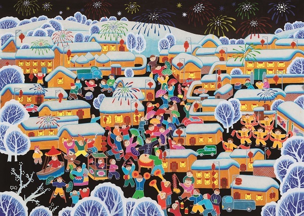 农民画《闹新春》推荐单位:中国民间文艺家协会 作者:武志宣插画《年