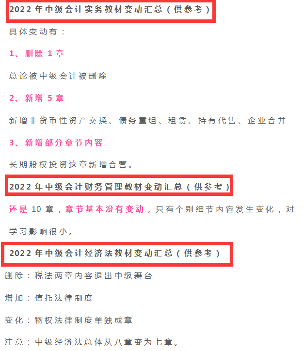 变化大！22中级会计考试大纲已出！附中级会计3科新教材变动整理