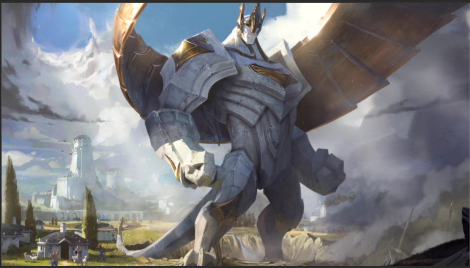 随后德玛西亚人用禁魔石,打造出了30多米高的正义巨像,加里奥闪亮登场