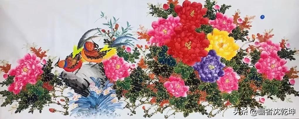 国画精品金线牡丹锦鸡图(国画金线牡丹图片)