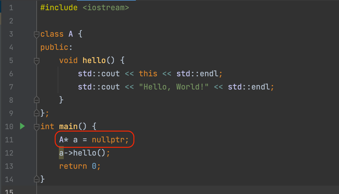 C++使用空指针调用方法