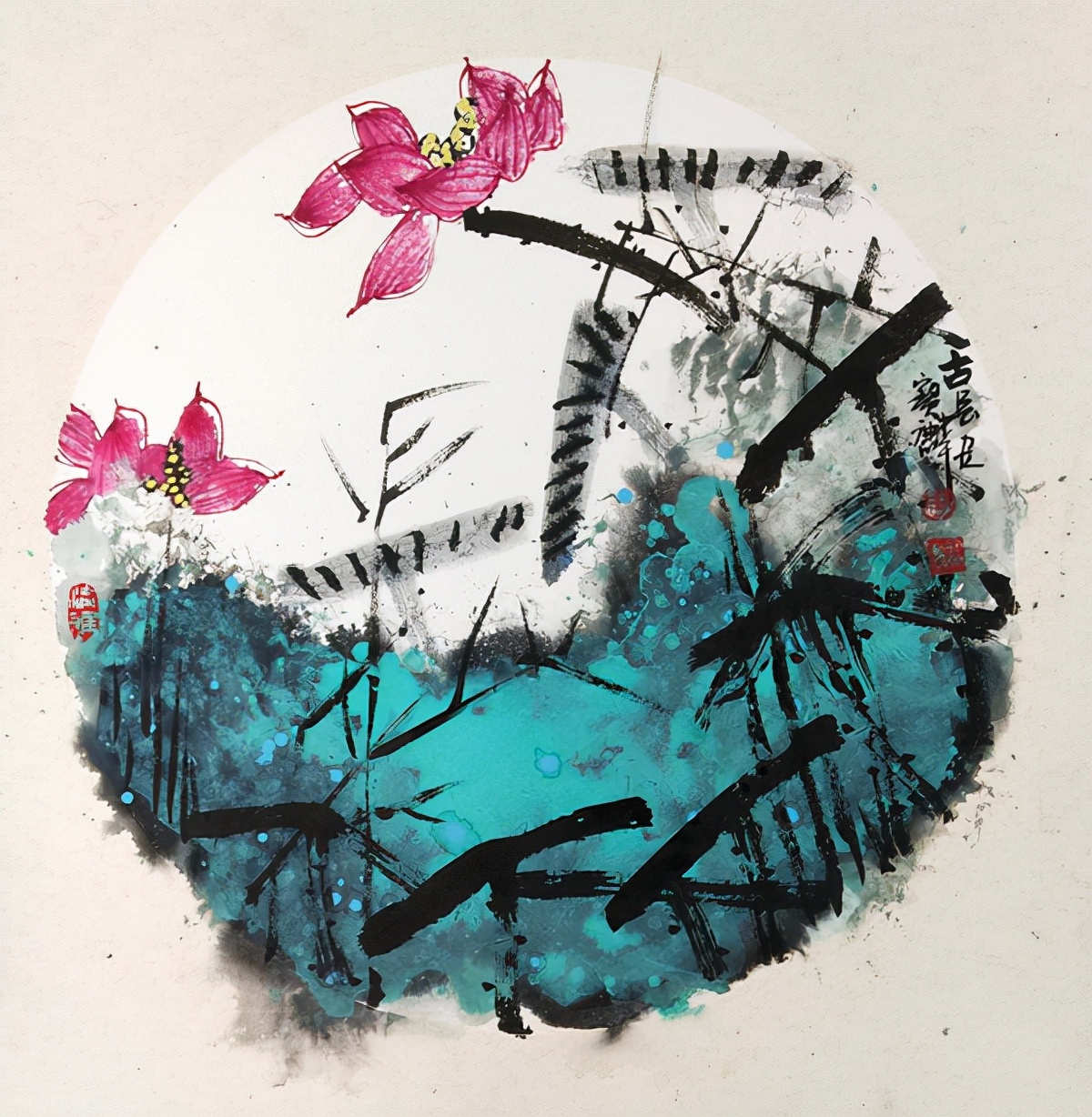 著名画家周宝麟：重彩泼墨荷花新作专题报道