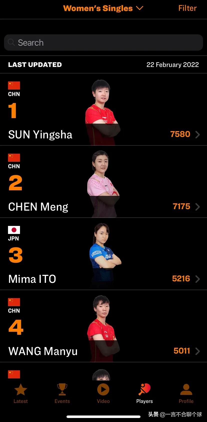 世界乒乓球女子排名图片