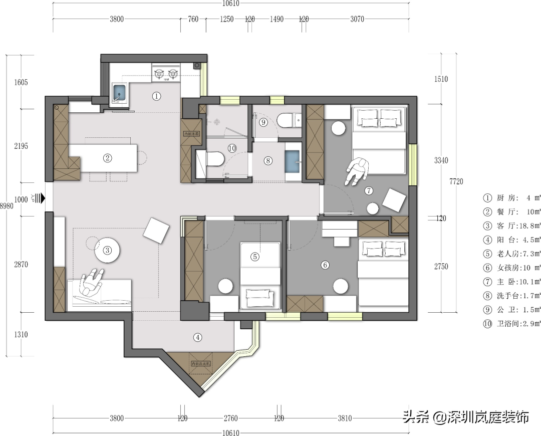 深圳装修丨福田·香莲阁E户型现代简约风，完美解决三代人需求
