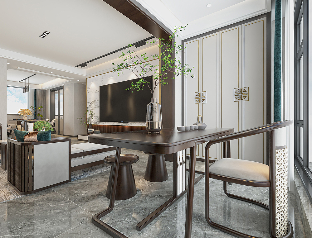 140㎡坚持装新中式，搭配轻奢调，古典与现代结合，高雅又大气
