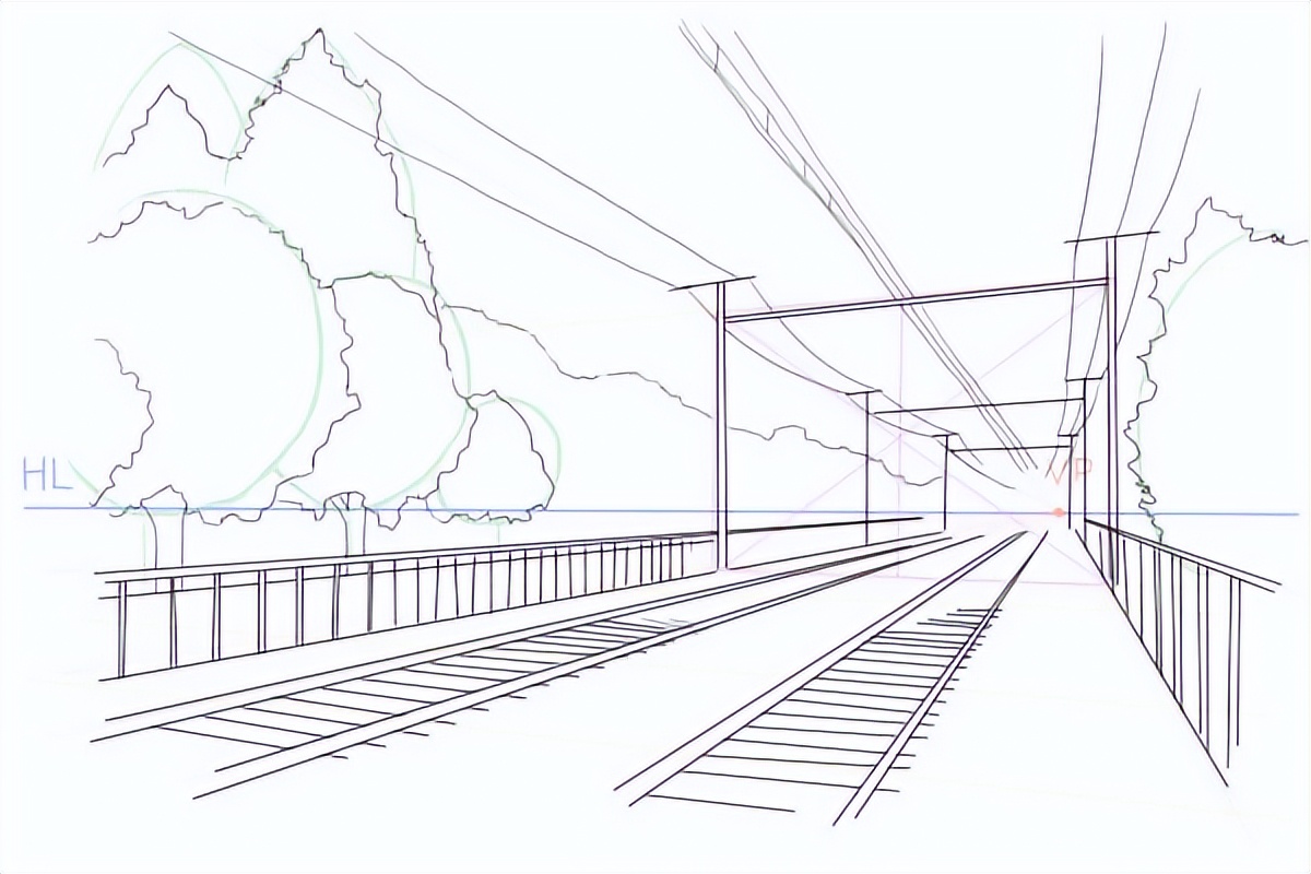火车轨道素描图片