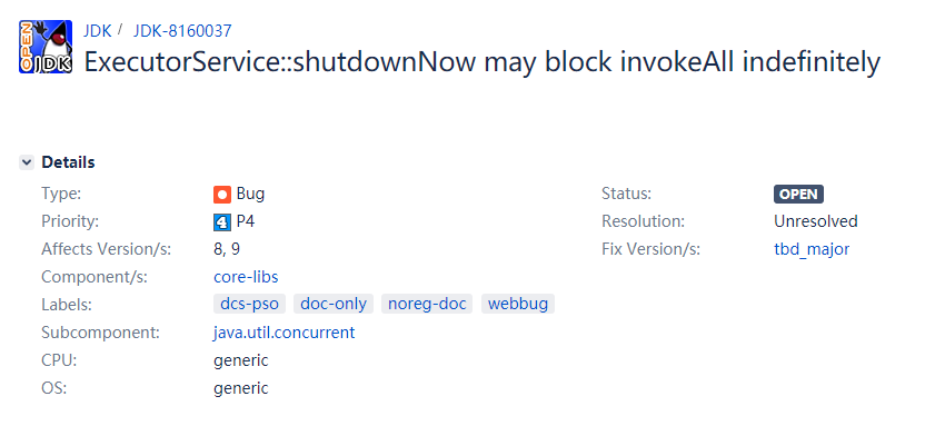 看起来是线程池的BUG，但是我认为是源码设计不合理