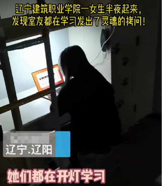 女大学生半夜醒来，发现其他室友都在学习，说好的一起挂科呢