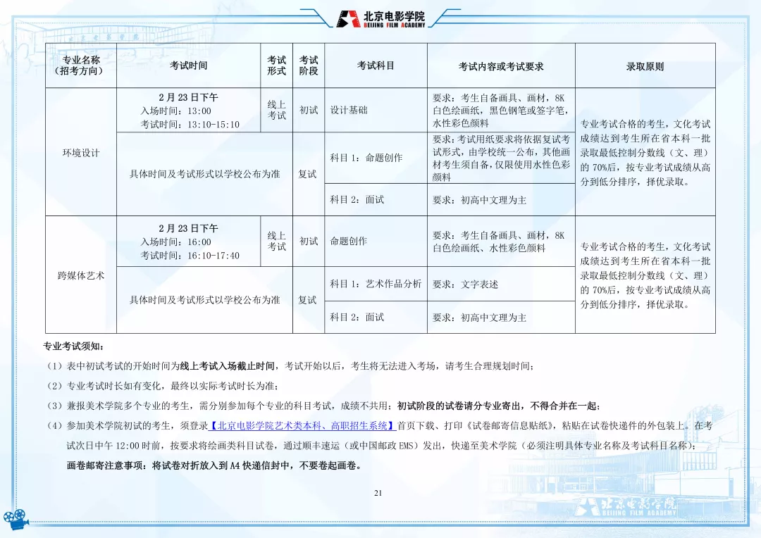 北京电影学院2022年艺术类本科、高职招生简章