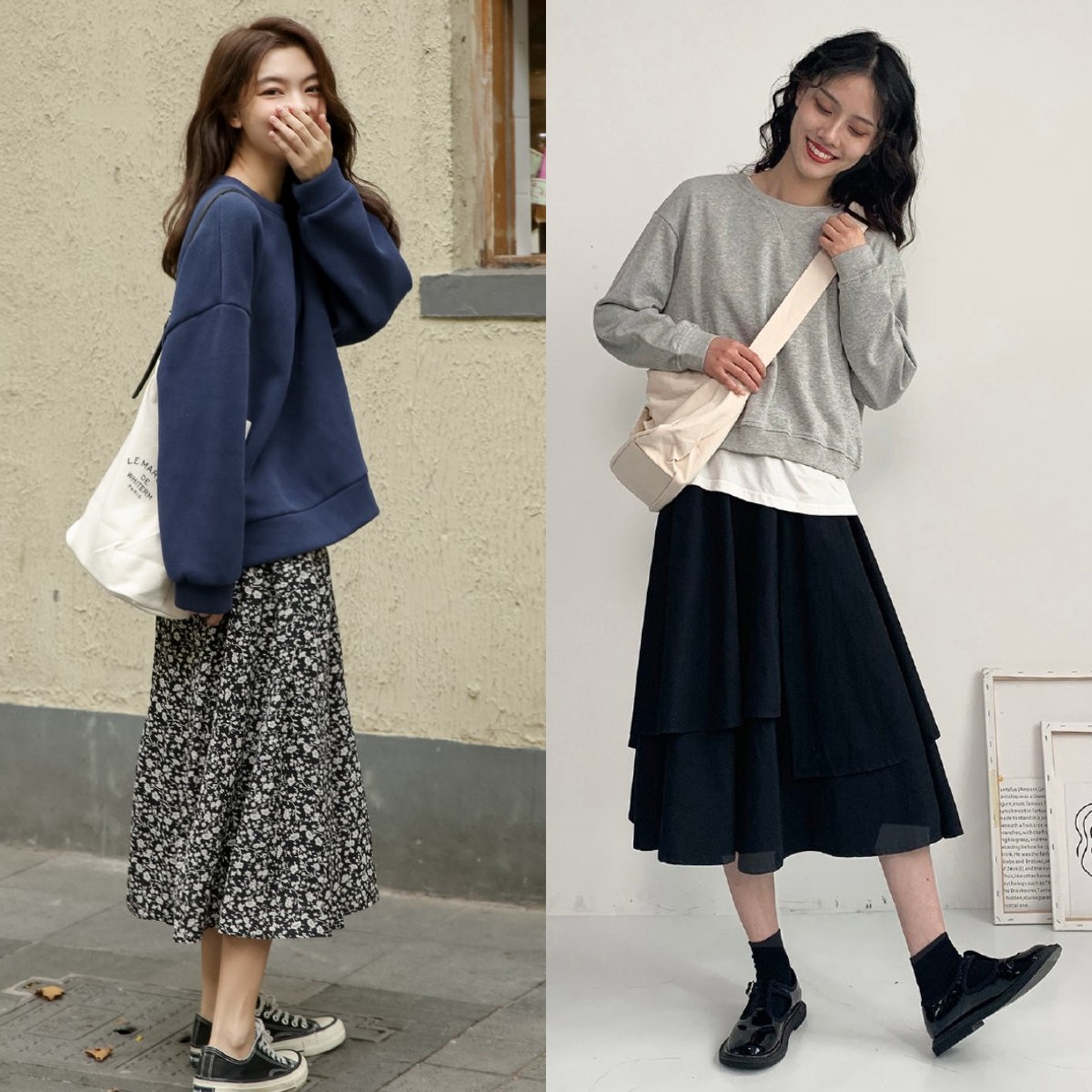 春天,这4组"卫衣 半身裙"搭配,时髦又好看