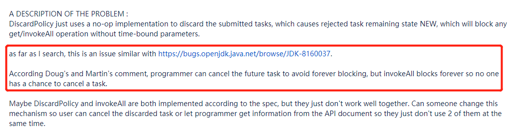 看起来是线程池的BUG，但是我认为是源码设计不合理
