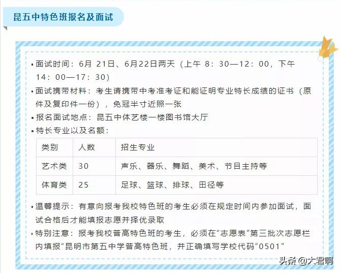 中考 | 昆明市有哪些艺术特长招生的高中？