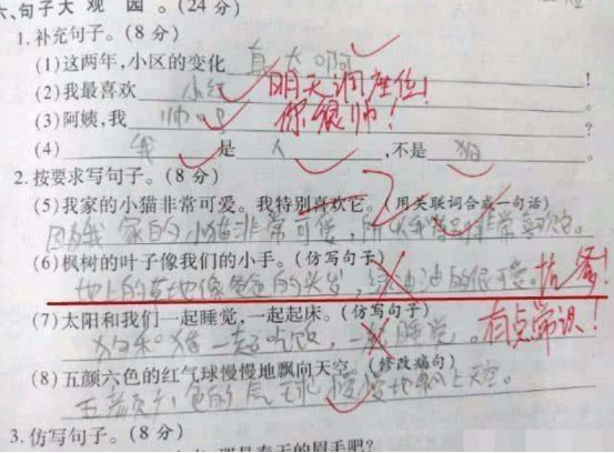 小学生“另类”造句，“我一边吃饭一边睡觉”，老师的评语亮了