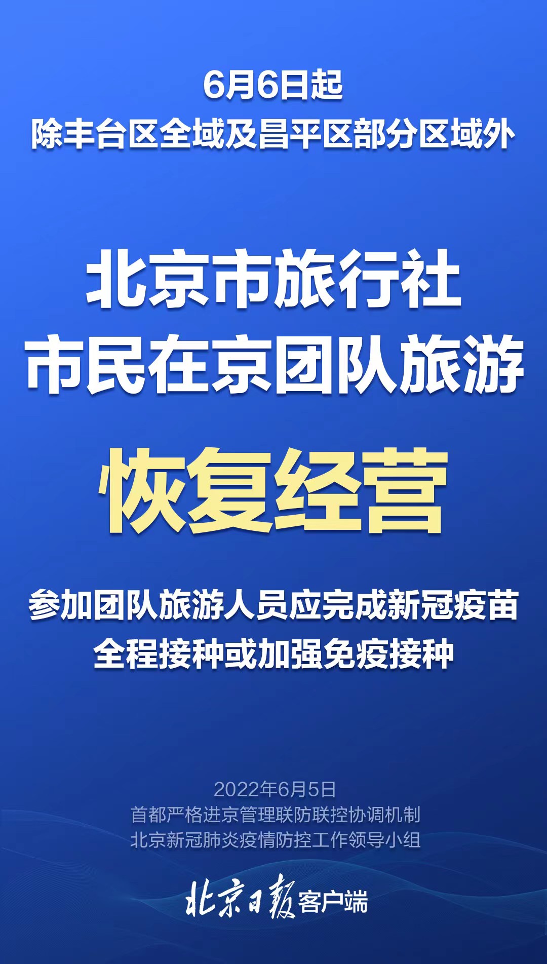 北京：恢复北京旅行社经营市民“在京团队旅游”业务