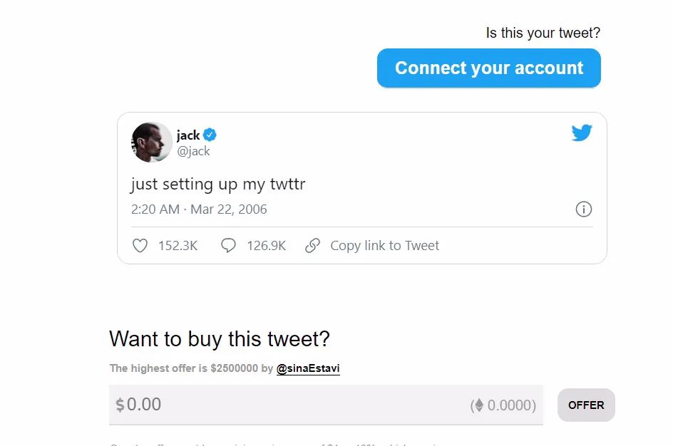 亏惨了！290万美元拍下的“天价推特”NFT，如今报价仅280美元？