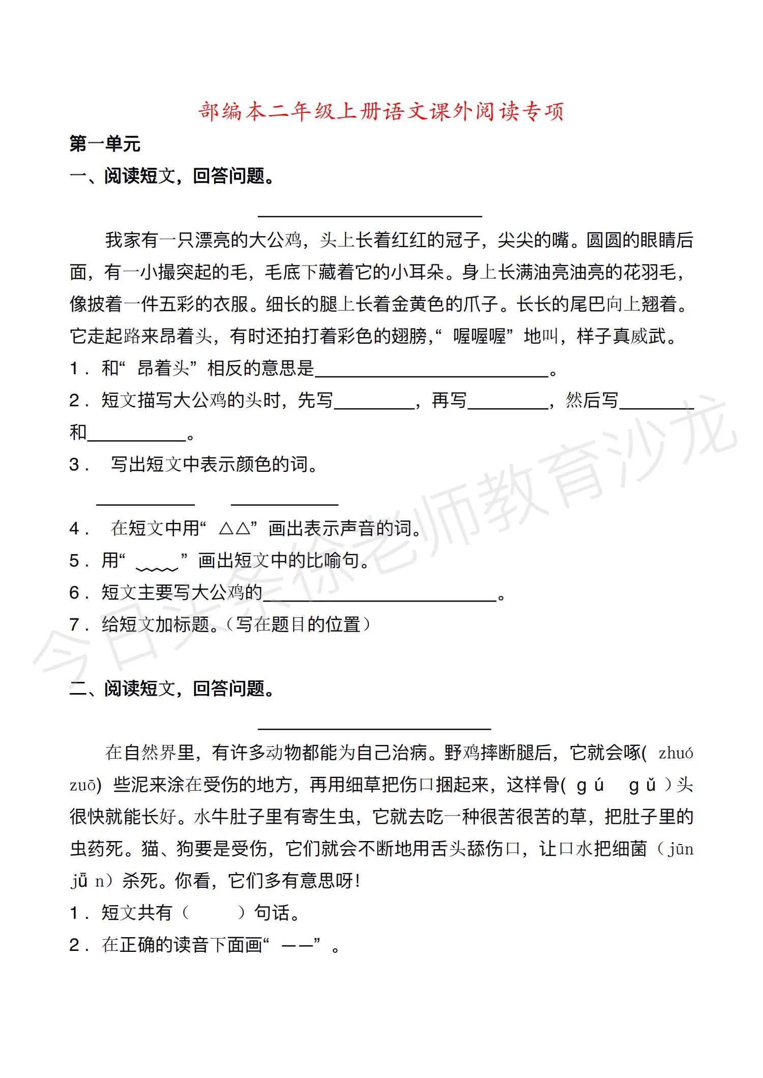 二年级语文课外阅读专项，熟能生巧，课内课外两手抓