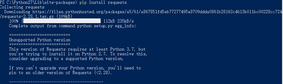 Python2.7安装Requests2.27