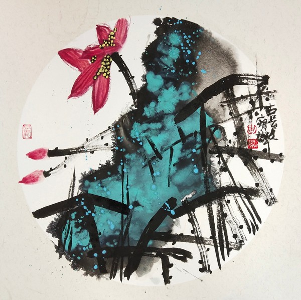 著名画家周宝麟：重彩泼墨荷花新作专题报道