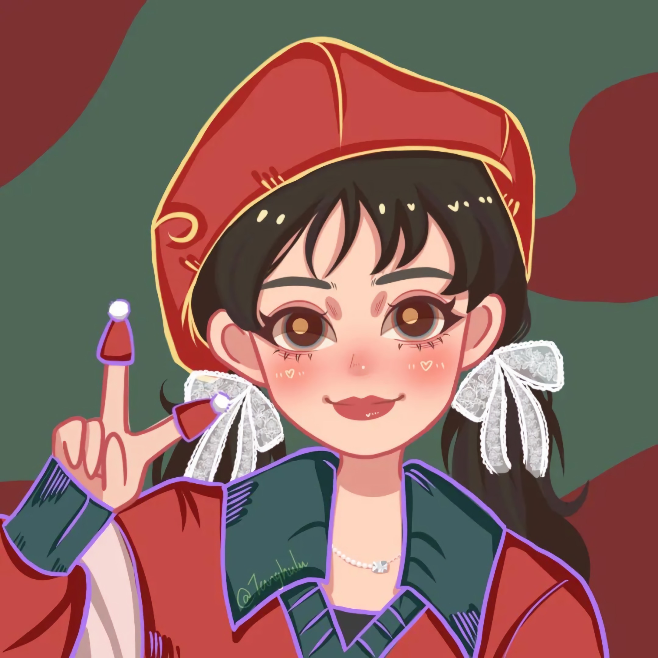 超可爱的手绘女生头像,红红火火的卡通头像