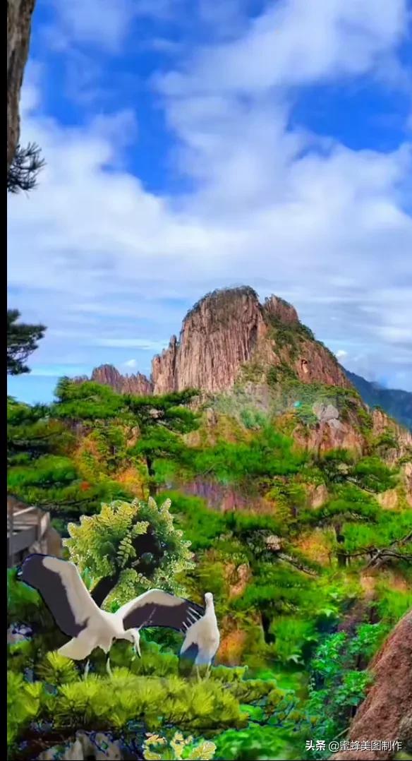 世外桃源,青山綠水瀑布,藍天白雲,人間仙境