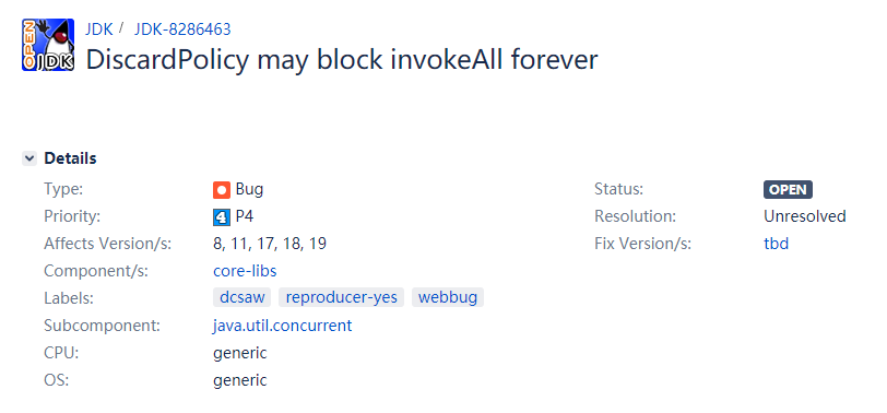看起来是线程池的BUG，但是我认为是源码设计不合理