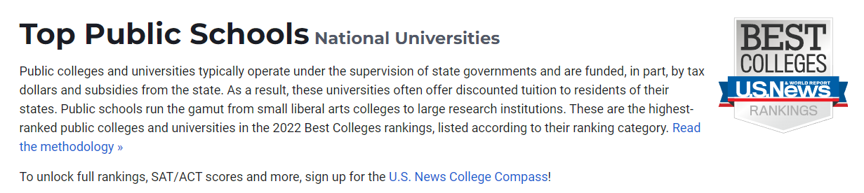 最新！2022年全美公立大学排名前十的院校有哪些