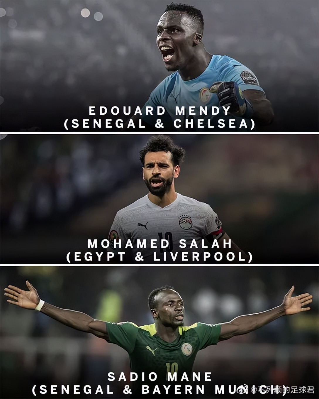 非洲年度最佳球员候选（门迪、萨拉赫、马内），你选谁？