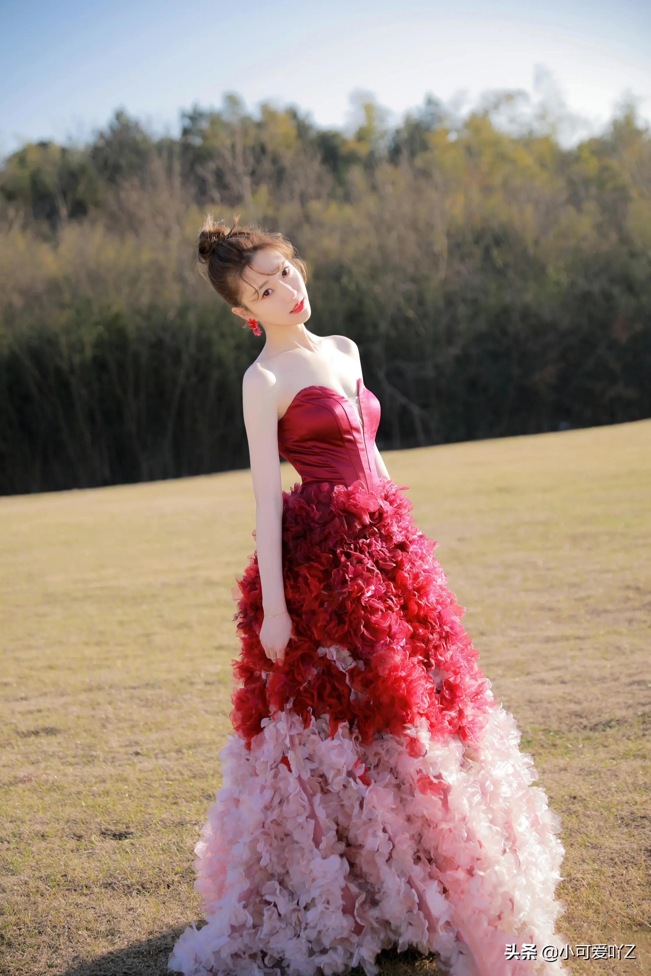 张纯烨，红粉蓝绿黑裙装，各有各的惊艳美丽