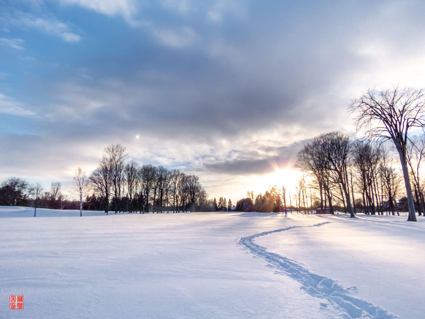 夕阳下的雪原、摄影和诗词