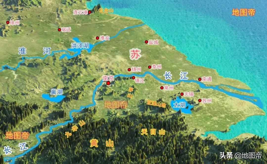江苏省地图（江苏的苏南与苏北是怎么划分的？）