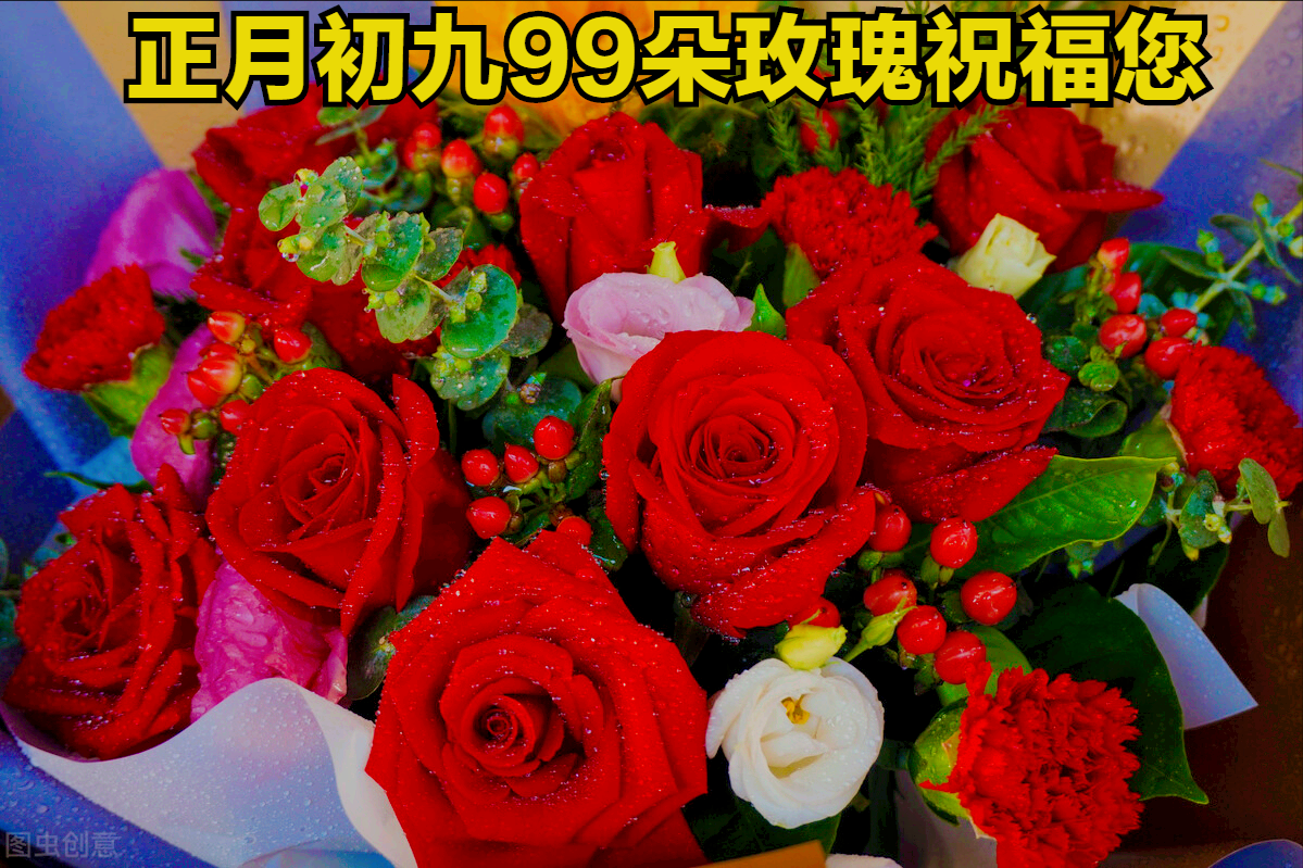 一花一喜庆，九九福满门，愿君岁岁欢愉，步步高升，幸福长伴如花绽放。